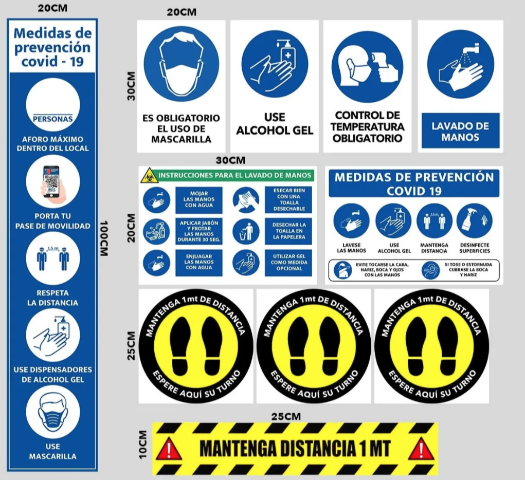 Pack Señaletica Letrero Prevención Distancia Adhesivo